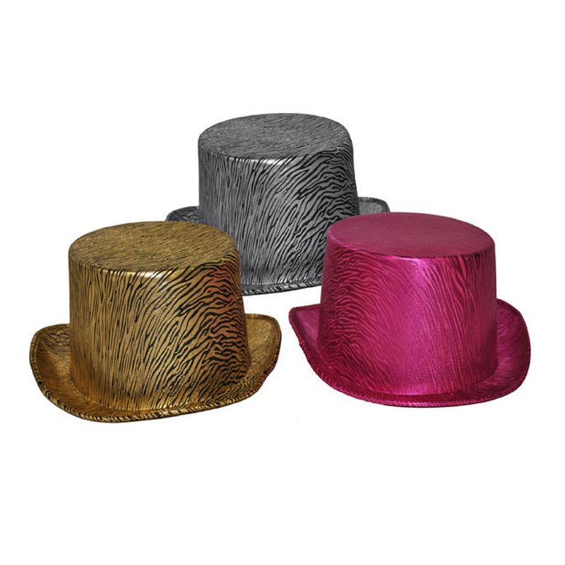 chapeau haut de forme zébré métallisé fuchsia 12cm