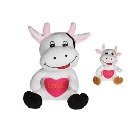 peluche vache assise "lovely" avec motif coeur mix 20cm