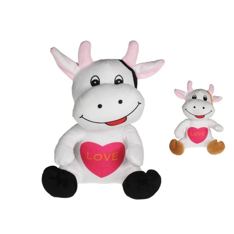 peluche vache assise "lovely" avec motif coeur mix 20cm