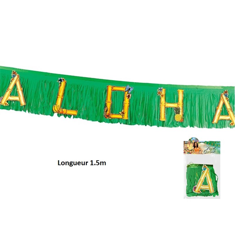 guirlande motif "aloha" sur fond vert 1.5m