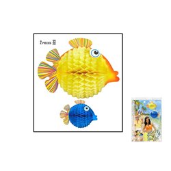 lot de 2 décorations poisson globe festonnées 33cm