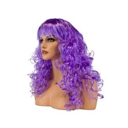 perruque cheveux longs bouclés lilas