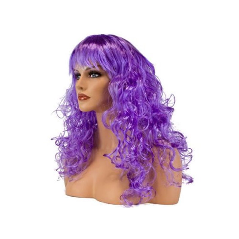 perruque cheveux longs bouclés lilas