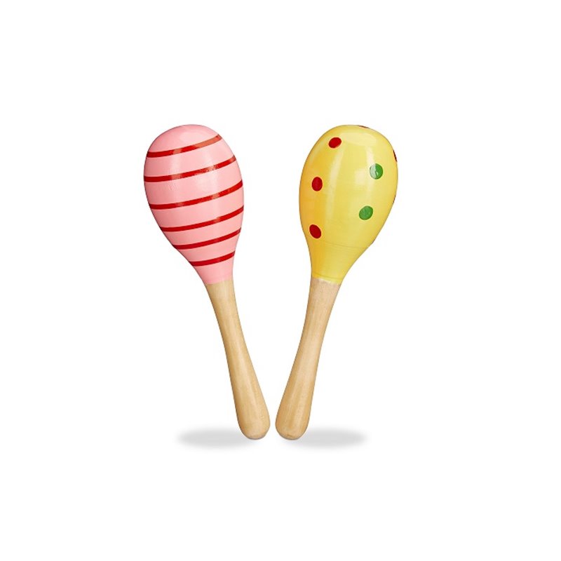 paire de maracas en bois rose/jaune 18cm