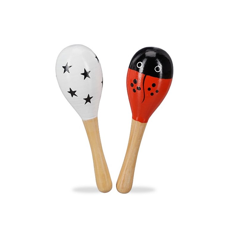 paire de maracas en bois blanc/rouge 18cm