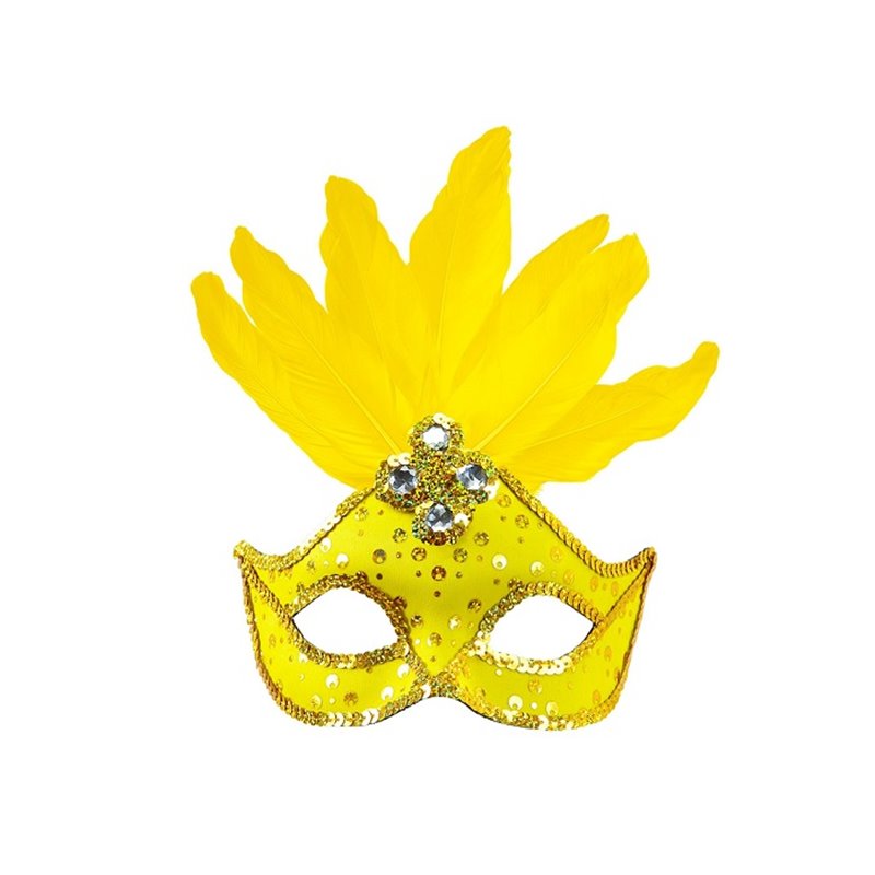 masque loup neon fluo jaune avec plumes luxe adulte