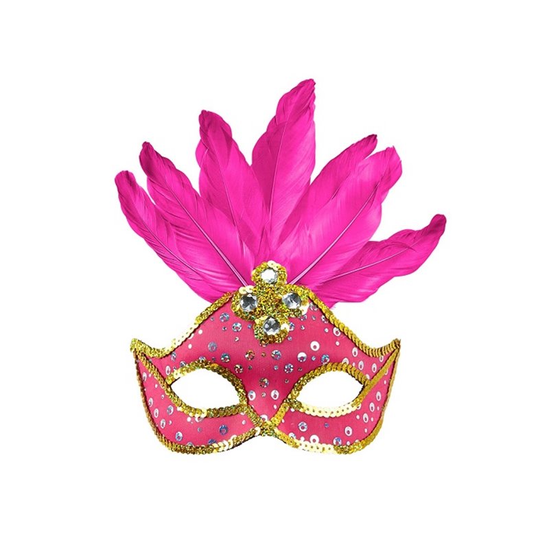 masque loup neon fluo rose avec plumes luxe adulte