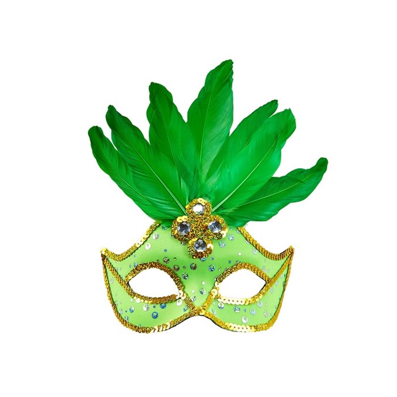 masque loup neon fluo vert avec plumes luxe adulte