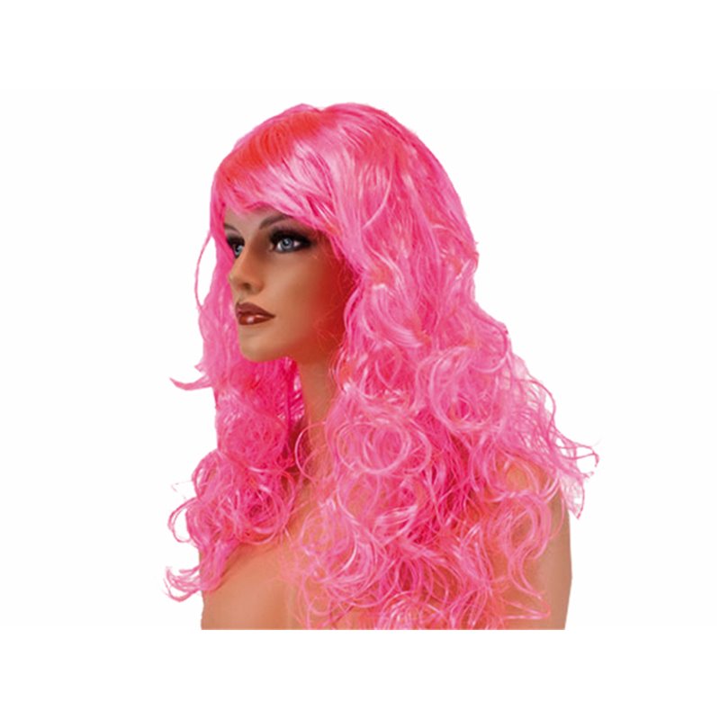 perruque cheveux longs bouclés rose