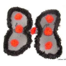 ailes de coccinelle avec plumes noir & rouge 54cm