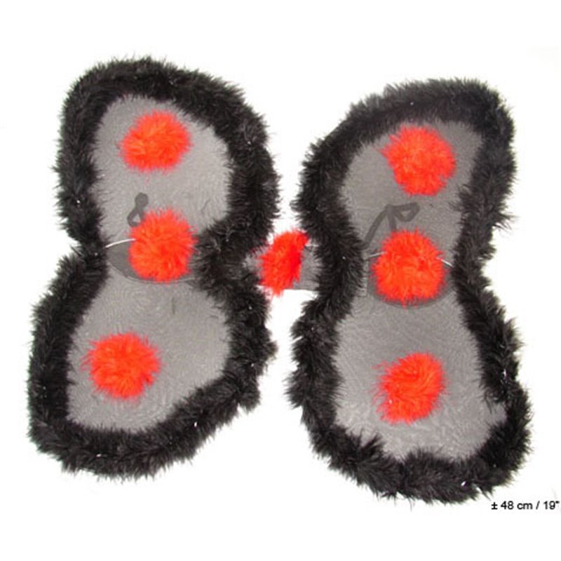 ailes de coccinelle avec plumes noir & rouge 54cm