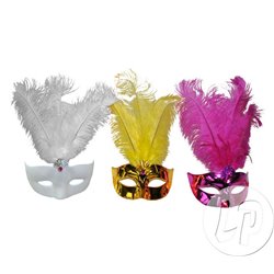 masque loup métallisé avec plumes mix