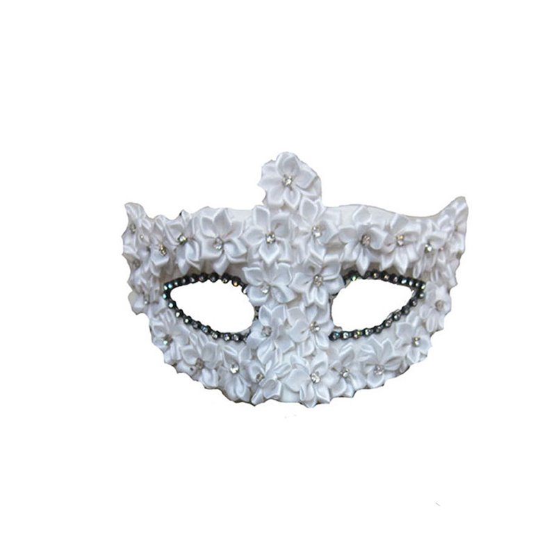 masque loup à ornements petites fleurs et strass blanc