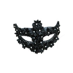 masque loup à ornements petites fleurs et strass noir