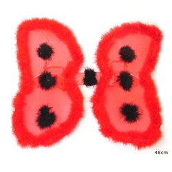 ailes de coccinelle avec plumes rouge & noir 48cm