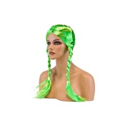 perruque cheveux longs avec couettes fluo vert