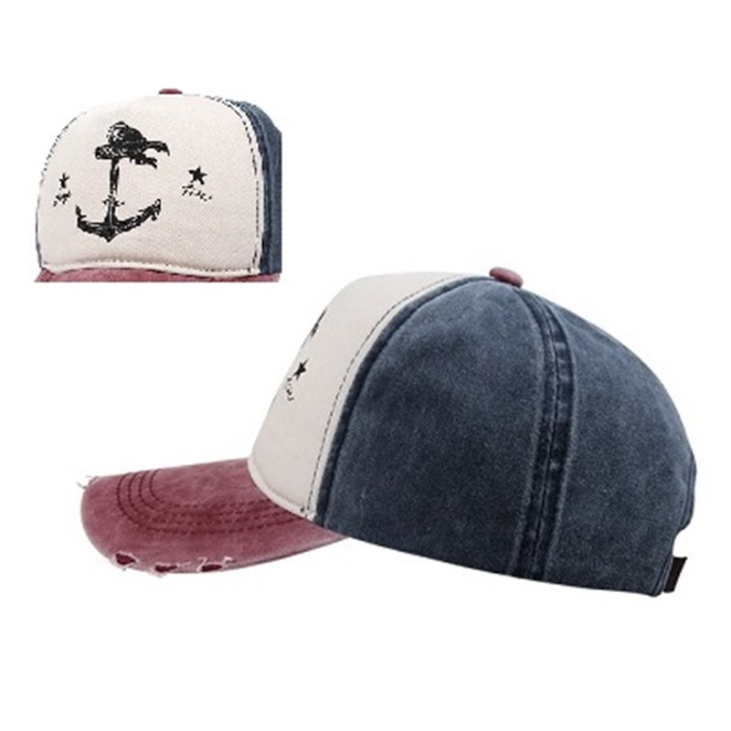 casquette coton vintage ancre change tide  rouge blanc bleu