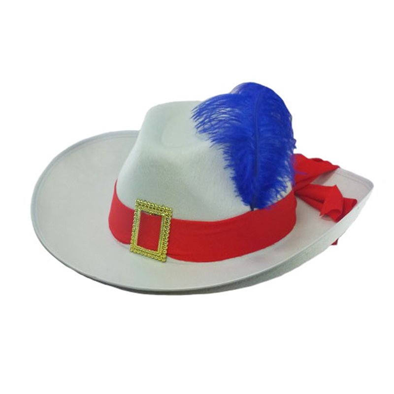 chapeau mousquetaire avec plume blanc