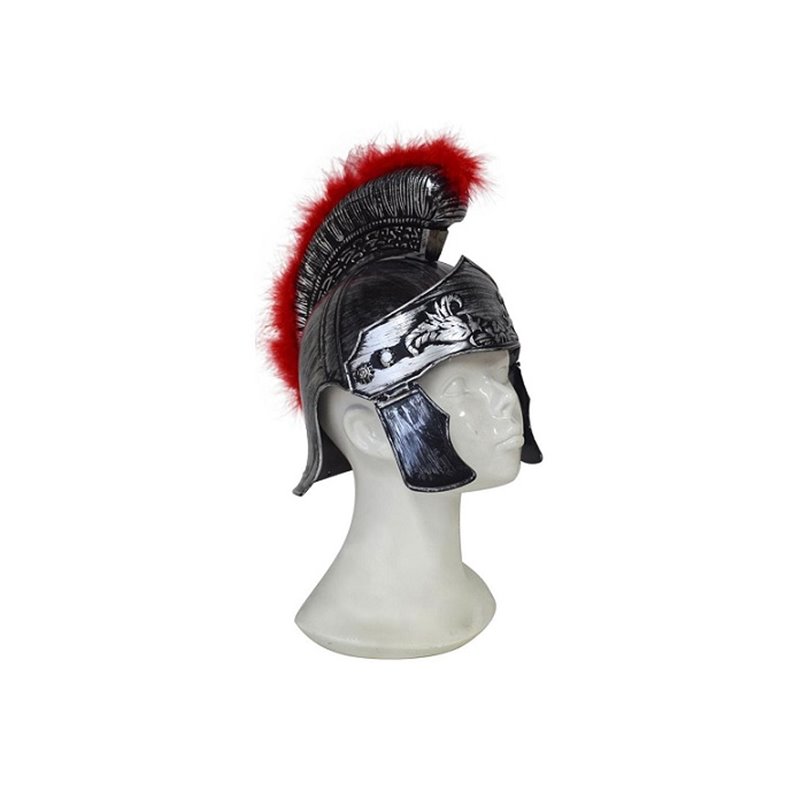 casque de romain argent avec plumeau rouge adulte ii