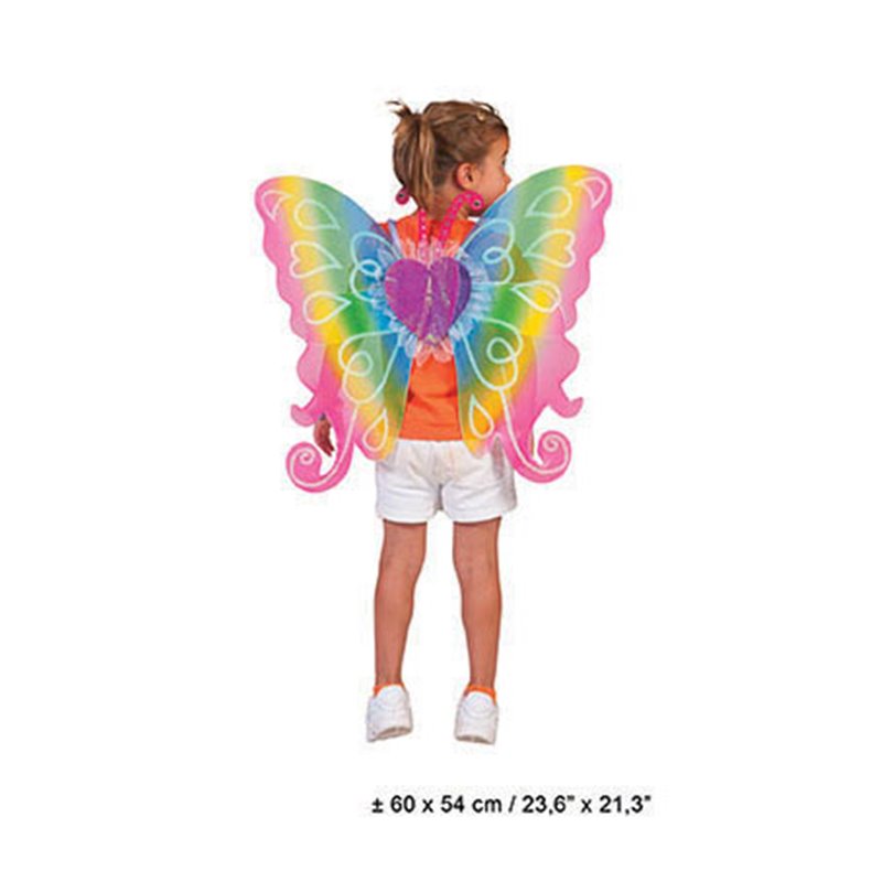 ailes de fée papillon coeur multicolore 67cm