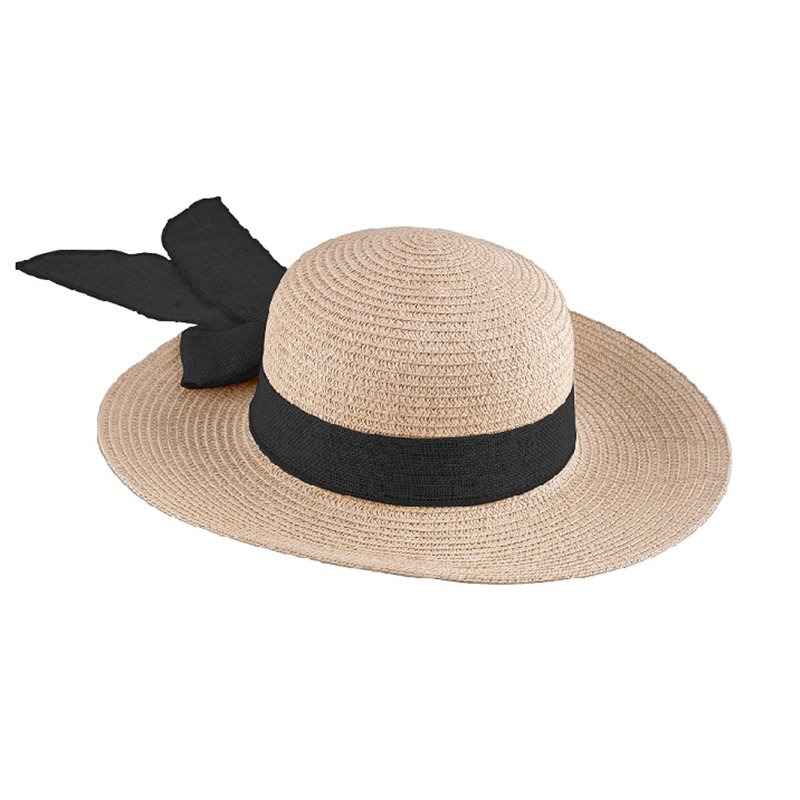 chapeau de paille nature avec bandeau noir pour femme