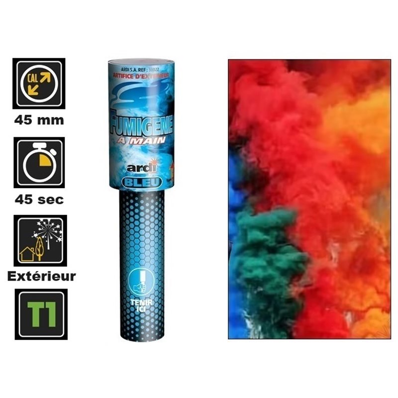 1x fumigène à main bleu catégorie t1 45s