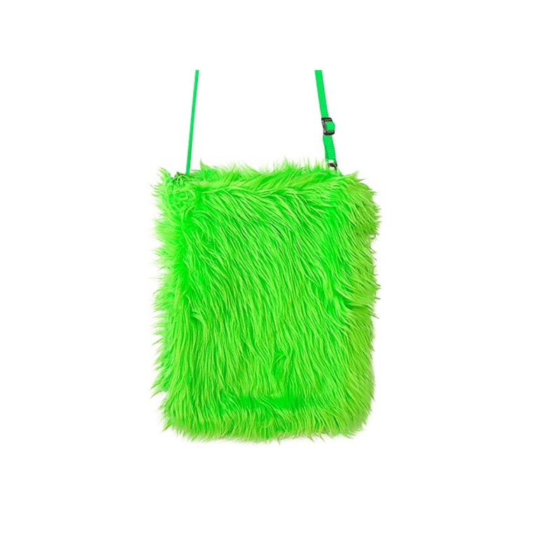 sac à main peluche vert fluo 26x20cm