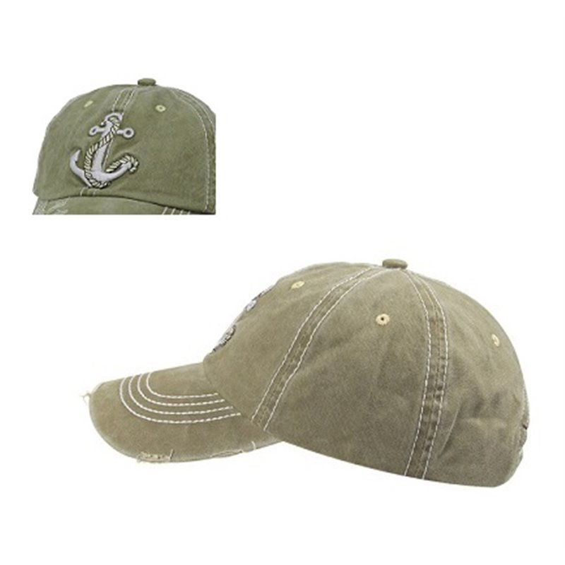 casquette coton rétro vintage motif ancre verte olive