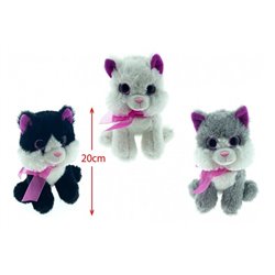 peluche chat assis avec ruban mix 20cm