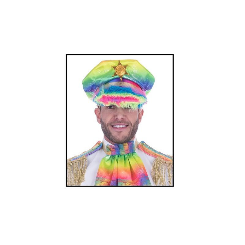 casquette policier rainbow avec plumes et insigne