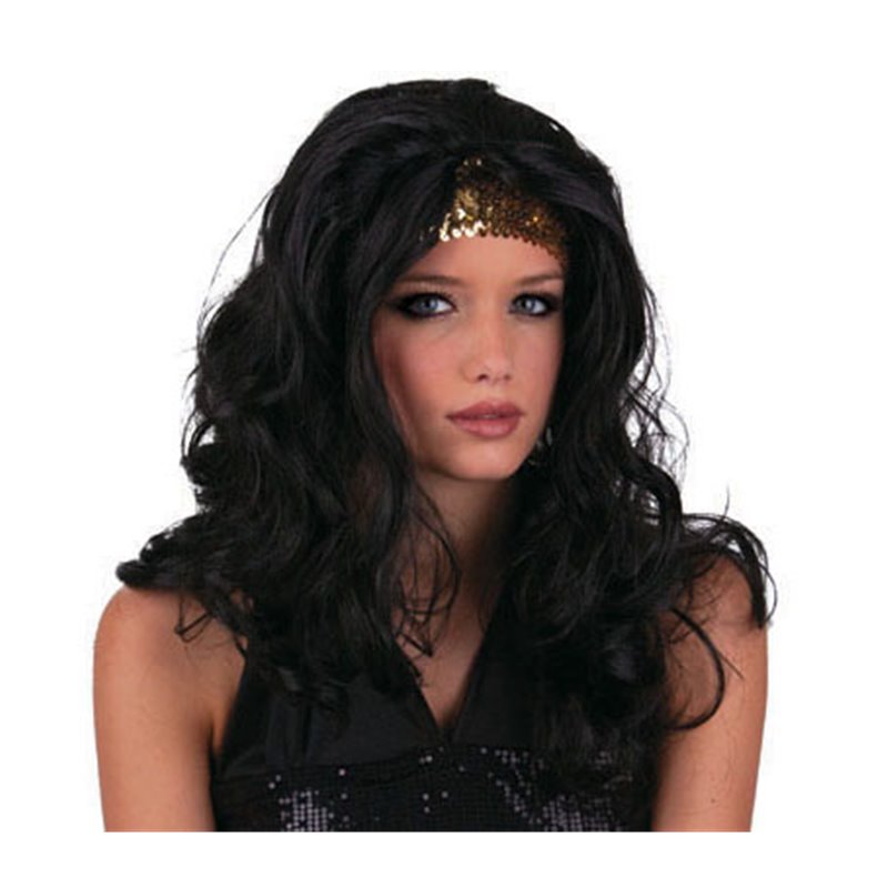 perruque cheveux longs gogo danseuse noir & or