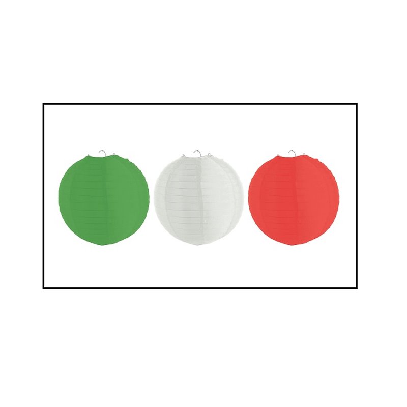 lot de 3 lampions nylon vert blanc rouge italie 30cm