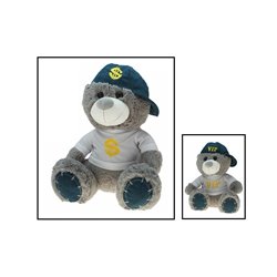 peluche ours motifs brodés sur t-shirt et casquette 18cm