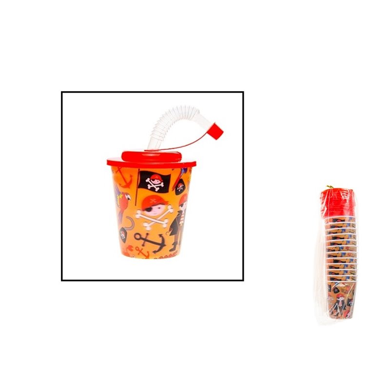 lot de 12 gobelets pirate 3d avec couvercle lavable 25cl