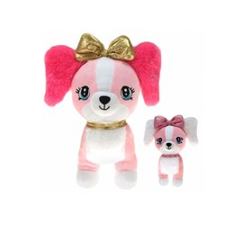 peluche chien debout "girly" avec noeud et collier mix 25cm