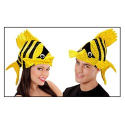 chapeau gag poisson tropical jaune