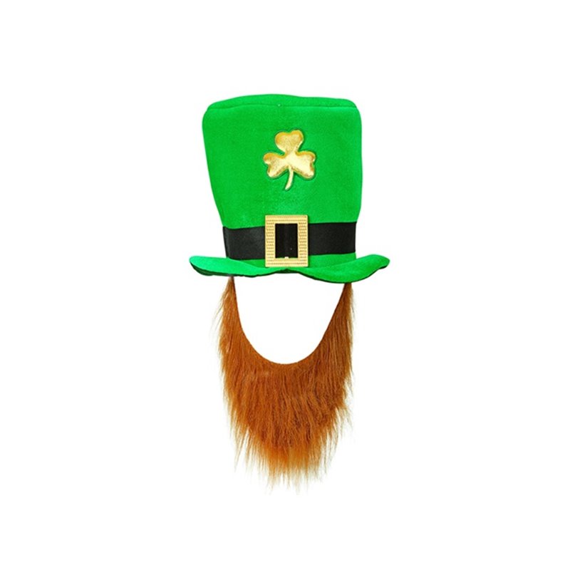 chapeau saint patrick vert avec barbe et motif trèfle