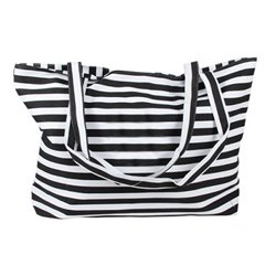 sac de plage marin rayé noir/blanc en fibre plastique 55x40cm