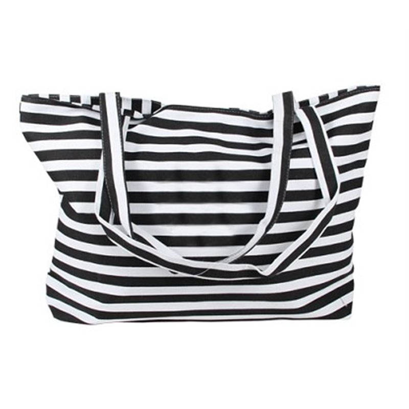 sac de plage marin rayé noir/blanc en fibre plastique 55x40cm