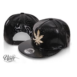 casquette snapback feuille dorée imitation cuir noir