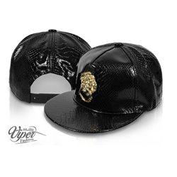 casquette snapback tête de lion imitation cuir noir