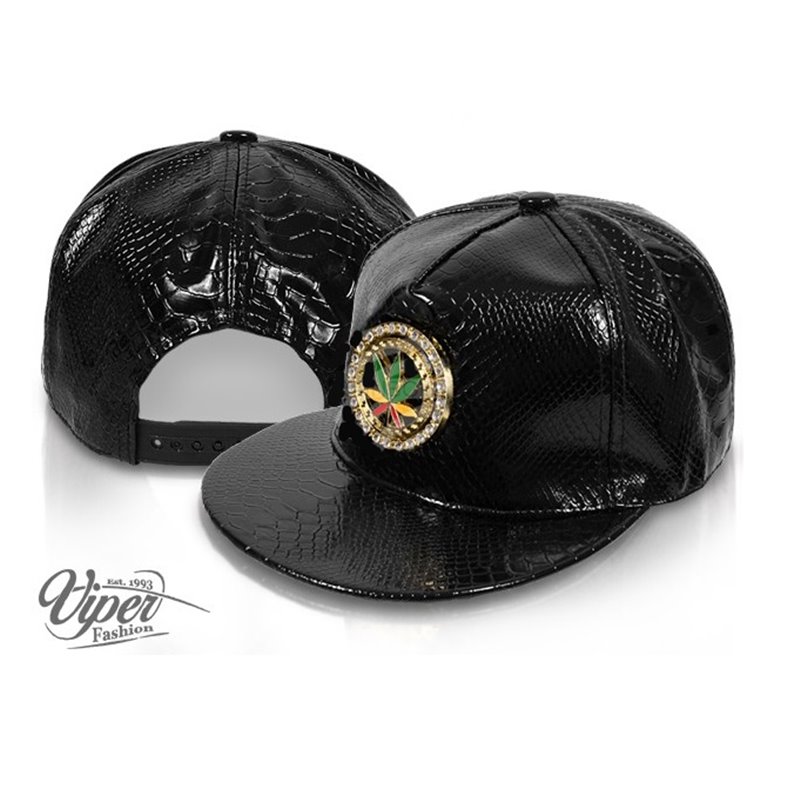 casquette snapback feuille multicolore imitation cuir noir