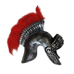 casque de romain argent avec plumeau rouge i