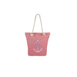 sac de plage marin rayé rouge/blanc & ancre rose 40x39cm