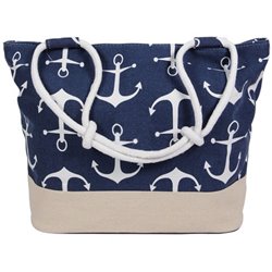 sac de plage bleu/blanc avec motifs ancres 48x35cm