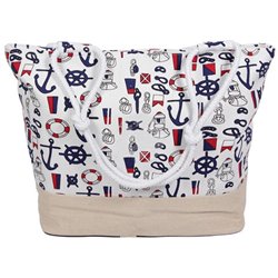 sac de plage blanc avec motifs marins 50x35cm