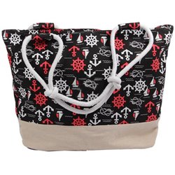 sac de plage noir avec motifs marins 50x35cm