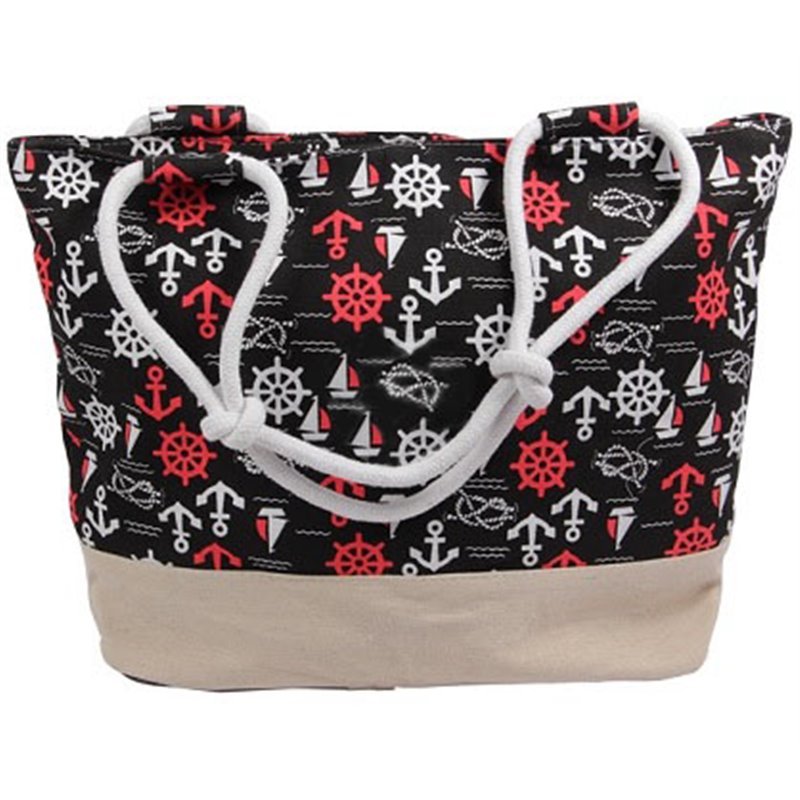 sac de plage noir avec motifs marins 50x35cm