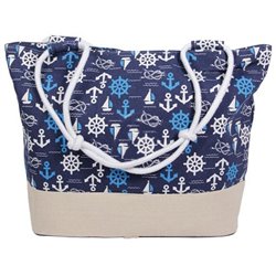 sac de plage bleu foncé avec motifs marins 50x35cm