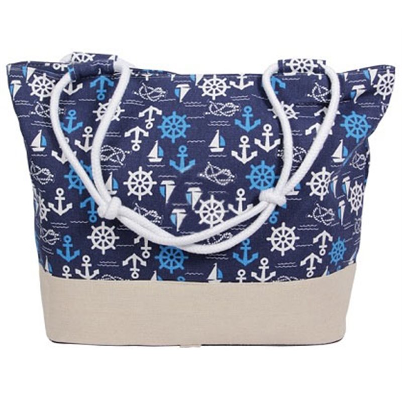 sac de plage bleu foncé avec motifs marins 50x35cm